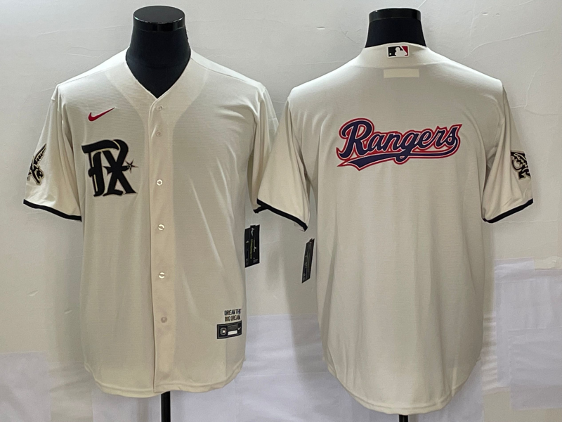 Men's Texas Rangers Cream Team Big Logo 2023 City Connect Cool Base Stitched Baseball Jersey